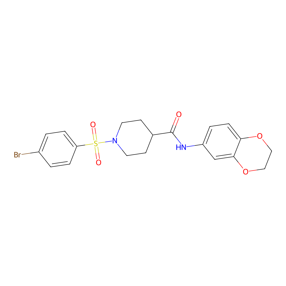 1-(4-bromophenyl)sulfonyl-N-(2,3-dihydro-1,4-benzodioxin-6-yl)piperidine-4-carboxamide molecular structure, CAS 433956-16-2