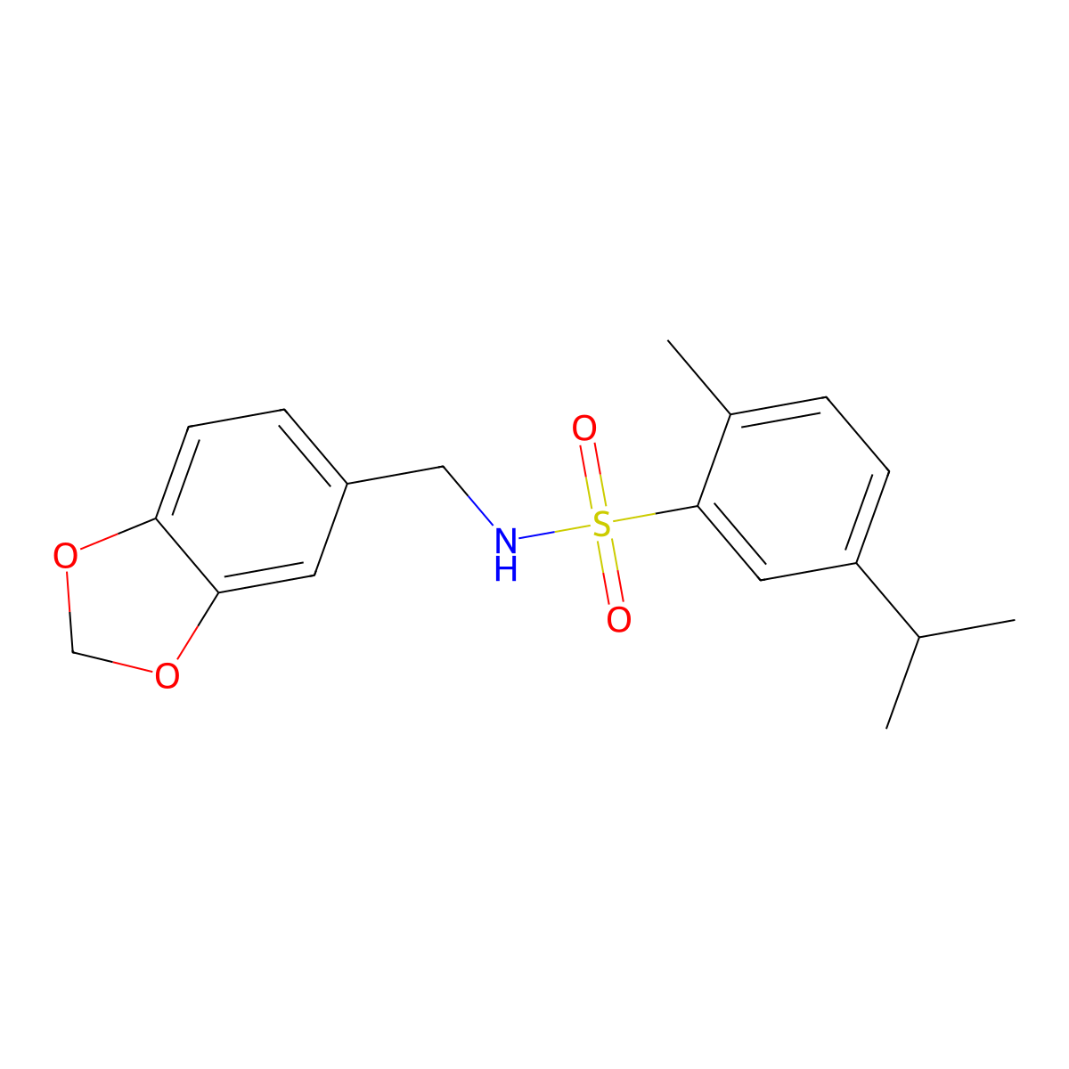 N-(1,3-benzodioxol-5-ylmethyl)-5-isopropyl-2-methylbenzenesulfonamide molecular structure, CAS 433956-30-0