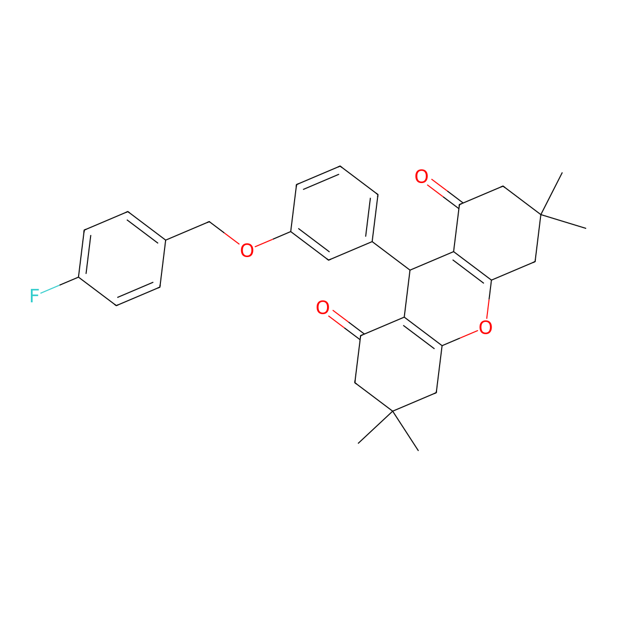 9-[3-[(4-fluorophenyl)methoxy]phenyl]-3,3,6,6-tetramethyl-4,5,7,9-tetrahydro-2H-xanthene-1,8-dione molecular structure, CAS 433956-42-4