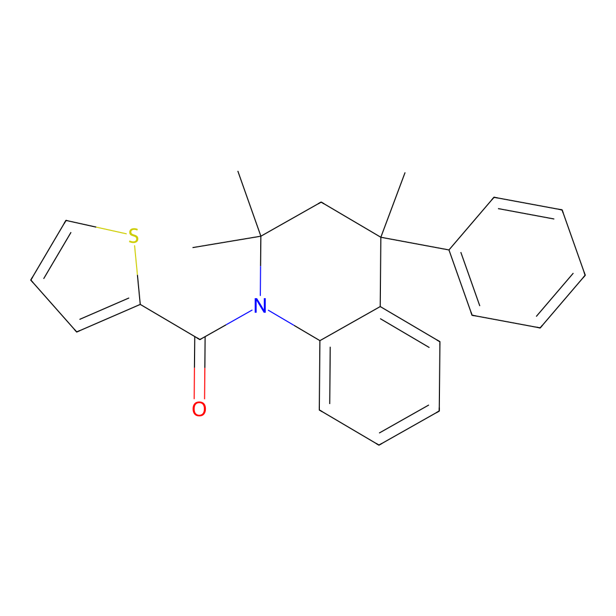 Thiophen-2-yl-(2,2,4-trimethyl-4-phenyl-3,4-dihydro-2H-quinolin-1-yl)-methanone molecular structure, CAS 433956-49-1