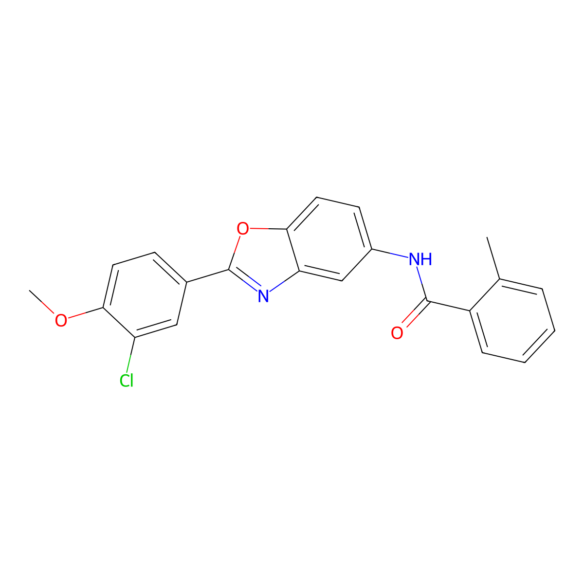 N-[2-(3-chloro-4-methoxyphenyl)-1,3-benzoxazol-5-yl]-2-methylbenzamide molecular structure, CAS 433956-50-4