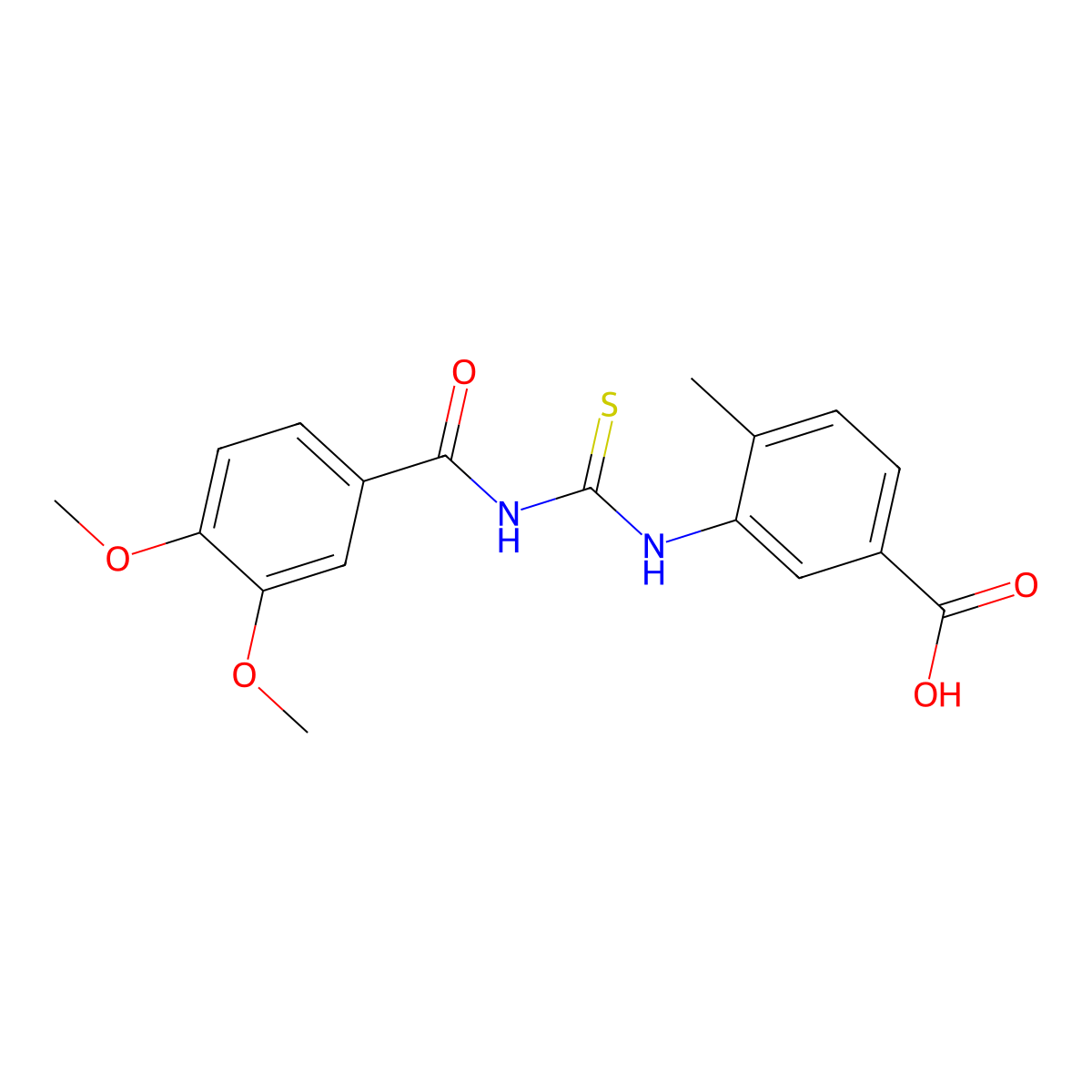 3-({[(3,4-Dimethoxyphenyl)carbonyl]carbamothioyl}amino)-4-methylbenzoic acid molecular structure, CAS 433956-60-6