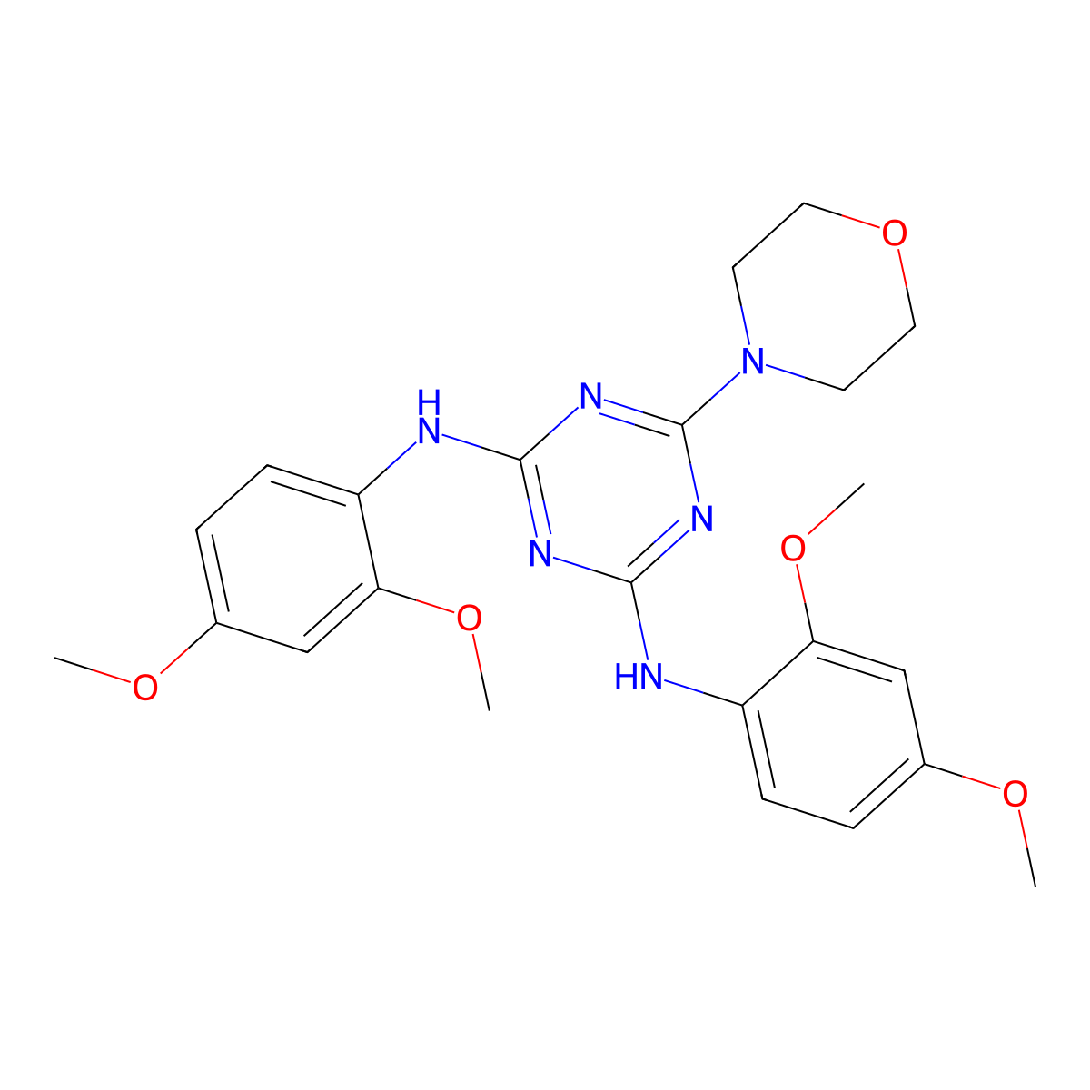 N2,N4-bis(2,4-dimethoxyphenyl)-6-morpholino-1,3,5-triazine-2,4-diamine molecular structure, CAS 433956-64-0