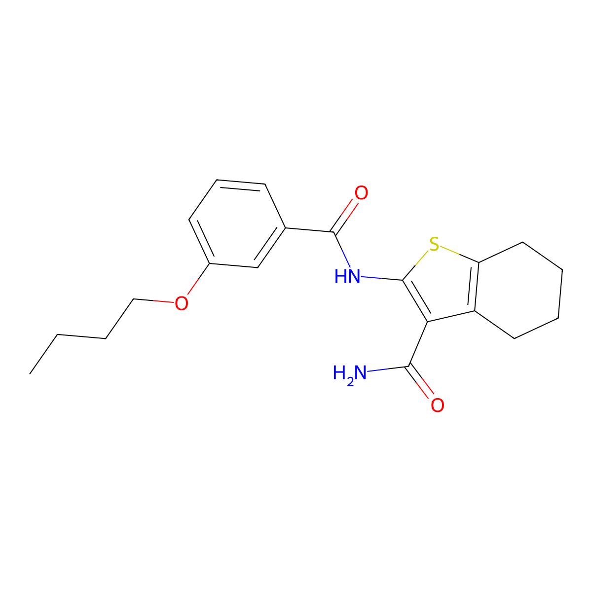 2-[(3-Butoxybenzoyl)amino]-4,5,6,7-tetrahydro-1-benzothiophene-3-carboxamide molecular structure, CAS 433956-76-4