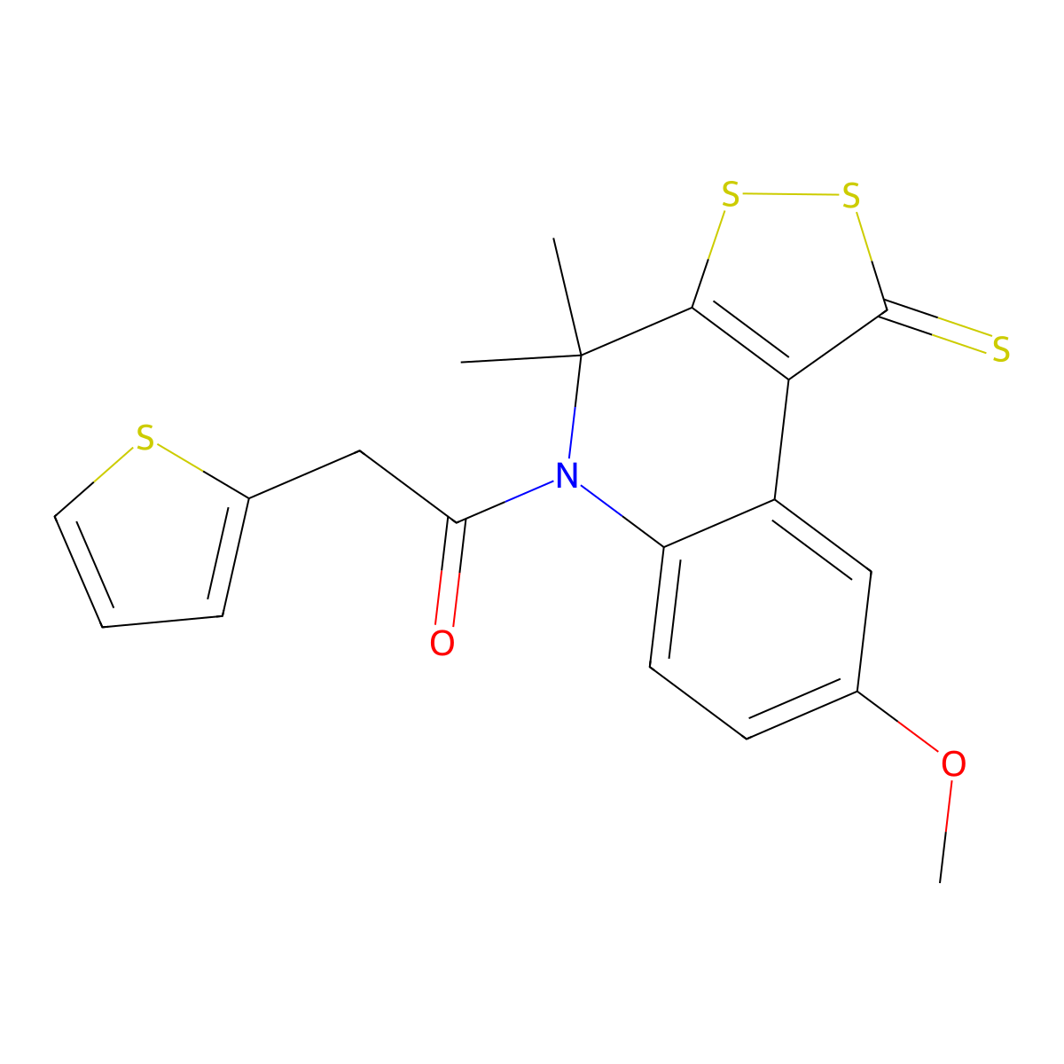 1-(8-Methoxy-4,4-dimethyl-1-sulfanylidenedithiolo[3,4-c]quinolin-5-yl)-2-thiophen-2-ylethanone molecular structure, CAS 433956-77-5