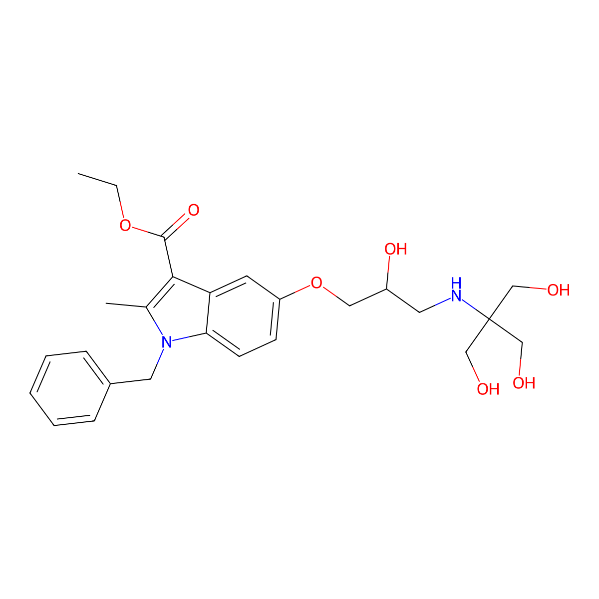 Ethyl 1-benzyl-5-[3-[[1,3-dihydroxy-2-(hydroxymethyl)propan-2-yl]amino]-2-hydroxypropoxy]-2-methylindole-3-carboxylate molecular structure, CAS 433956-78-6