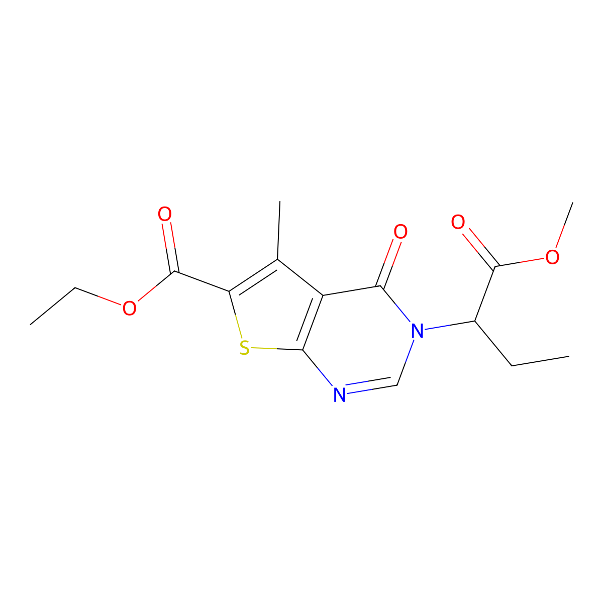 Ethyl 3-(1-methoxy-1-oxobutan-2-yl)-5-methyl-4-oxo-3,4-dihydrothieno[2,3-d]pyrimidine-6-carboxylate molecular structure, CAS 433956-88-8