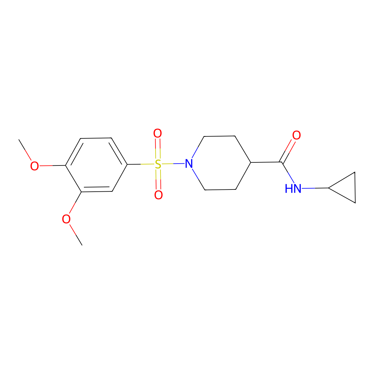 N-cyclopropyl-1-(3,4-dimethoxyphenyl)sulfonylpiperidine-4-carboxamide molecular structure, CAS 433956-96-8