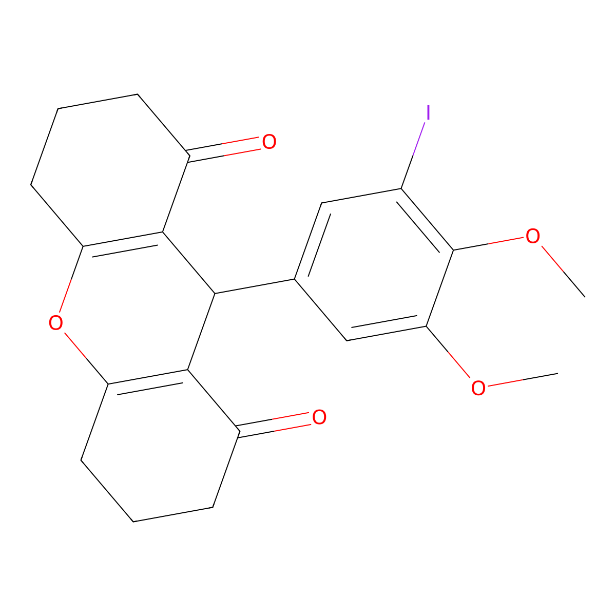 9-(3-iodo-4,5-dimethoxyphenyl)-3,4,5,6,7,9-hexahydro-2H-xanthene-1,8-dione molecular structure, CAS 433957-02-9