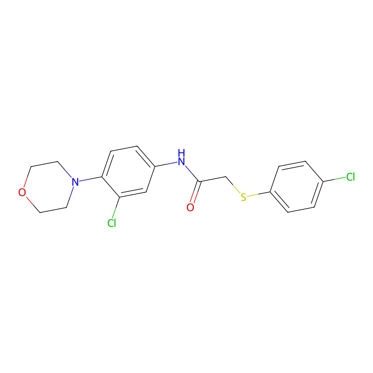 N-(3-chloro-4-morpholin-4-ylphenyl)-2-(4-chlorophenyl)sulfanylacetamide molecular structure, CAS 433957-20-1