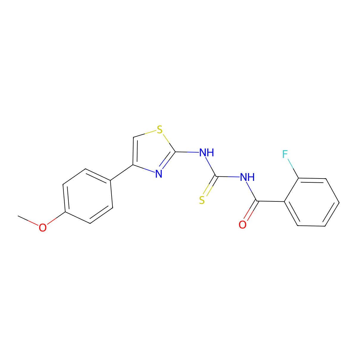 2-fluoro-N-[[4-(4-methoxyphenyl)-1,3-thiazol-2-yl]carbamothioyl]benzamide molecular structure, CAS 433957-44-9