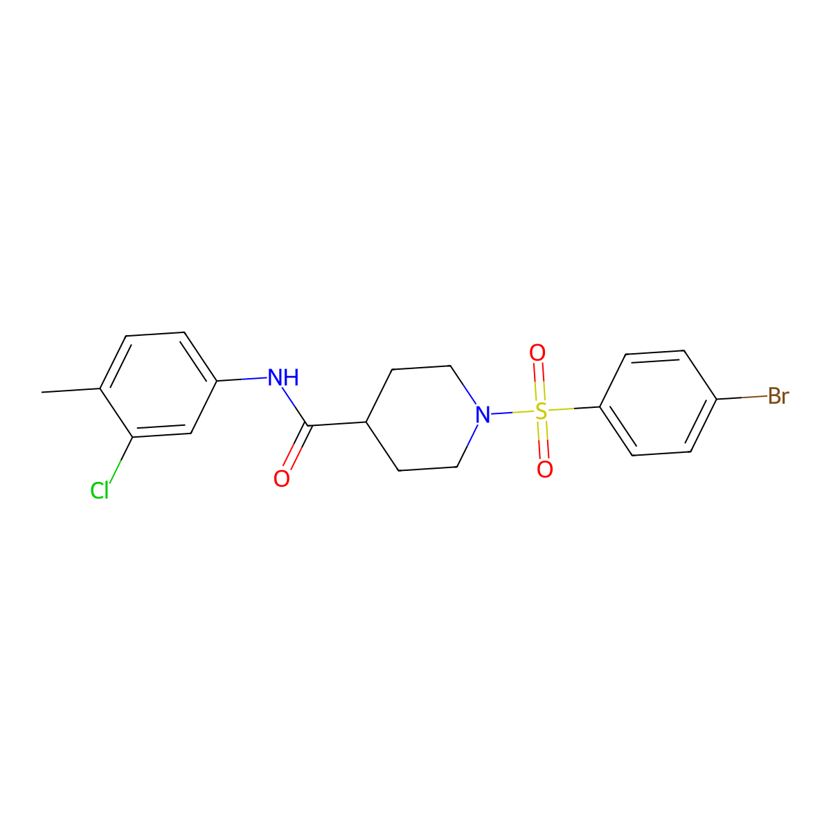 1-(4-bromophenyl)sulfonyl-N-(3-chloro-4-methylphenyl)piperidine-4-carboxamide molecular structure, CAS 433957-48-3