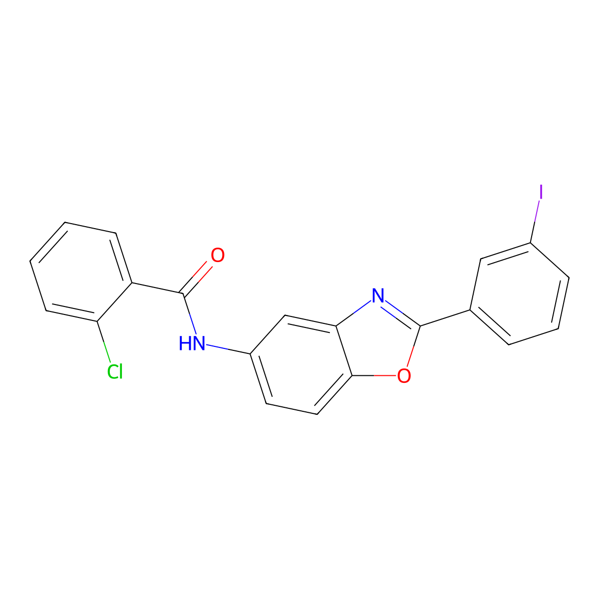 2-chloro-N-[2-(3-iodophenyl)-1,3-benzoxazol-5-yl]benzamide molecular structure, CAS 433962-58-4
