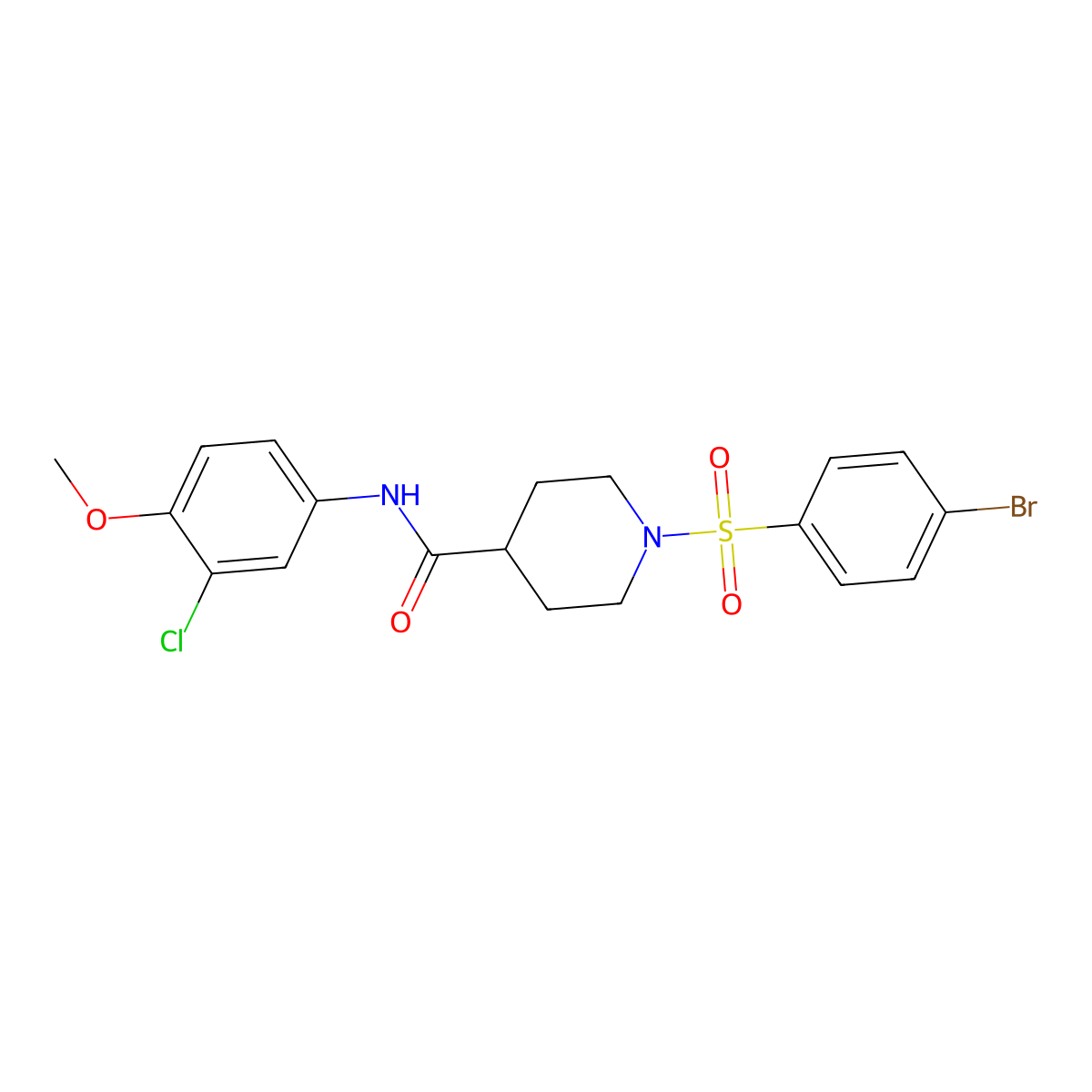 1-(4-bromophenyl)sulfonyl-N-(3-chloro-4-methoxyphenyl)piperidine-4-carboxamide molecular structure, CAS 433962-84-6