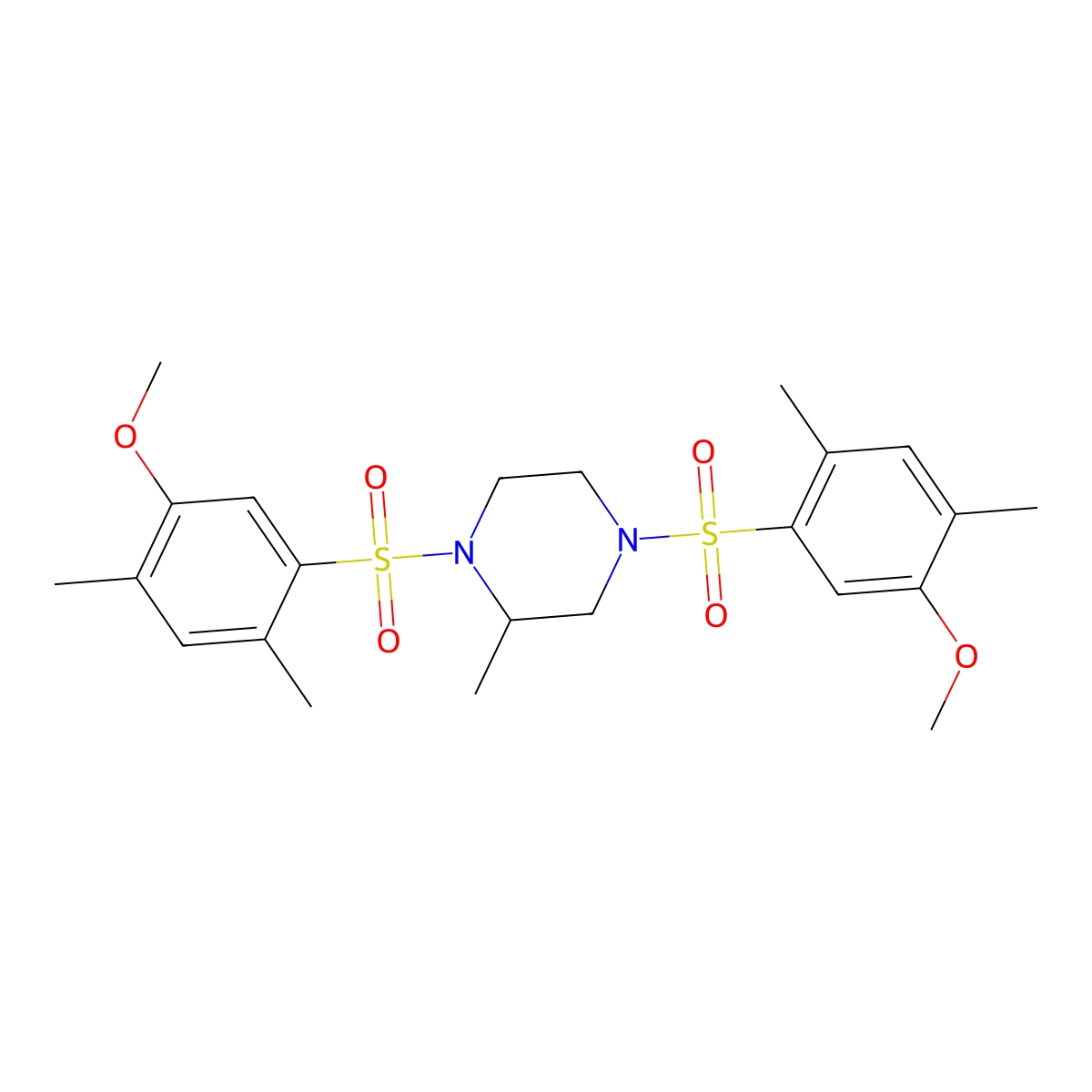 1,4-Bis(5-methoxy-2,4-dimethylbenzenesulfonyl)-2-methylpiperazine molecular structure, CAS 433962-90-4