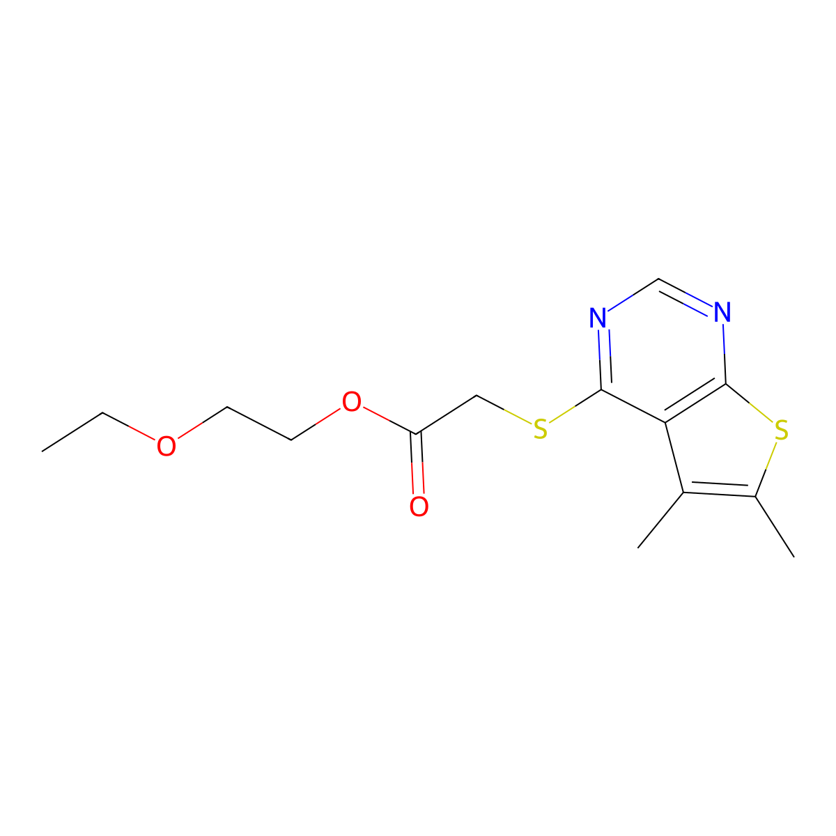 2-Ethoxyethyl [(5,6-dimethylthieno[2,3-d]pyrimidin-4-yl)sulfanyl]acetate molecular structure, CAS 433962-94-8