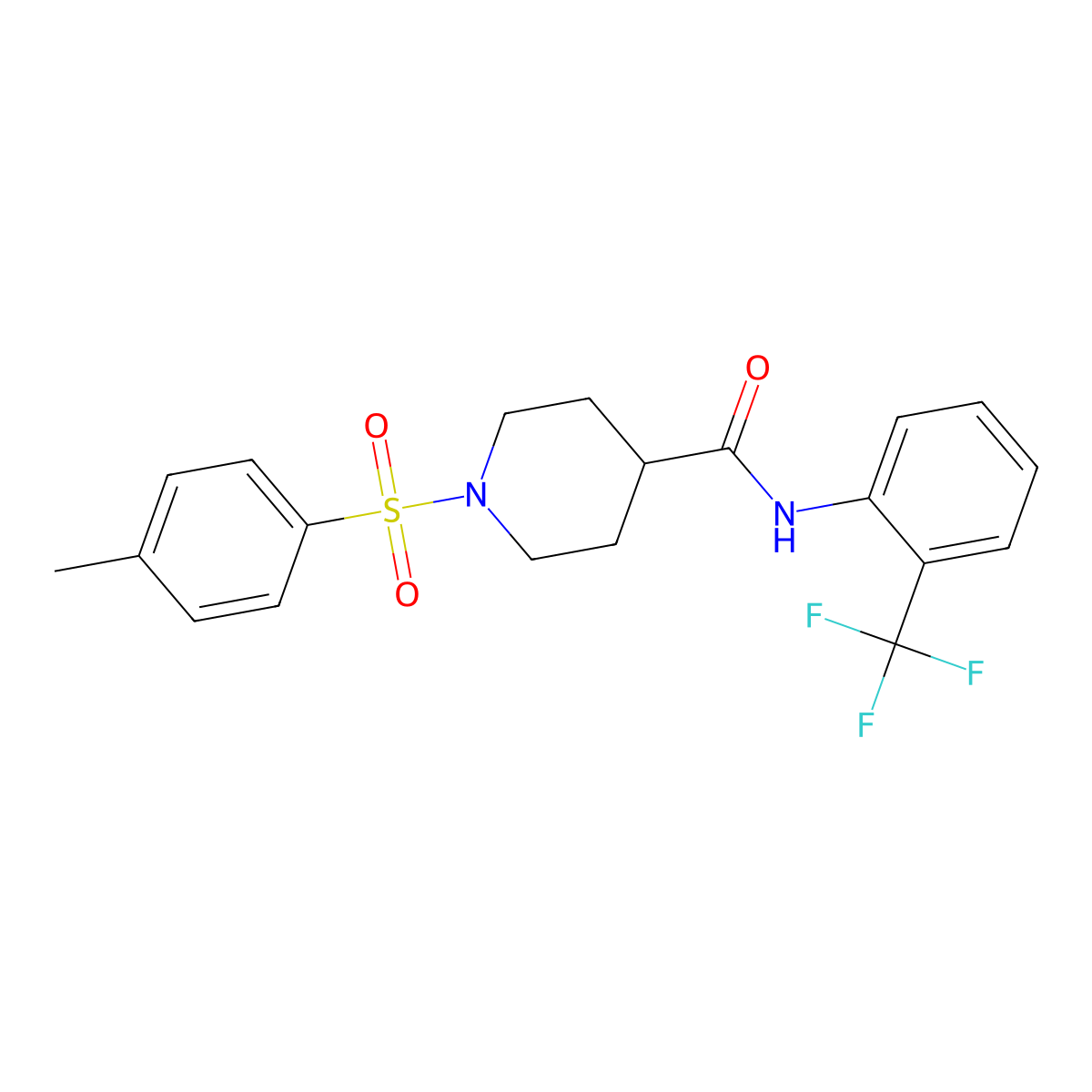 1-(4-methylphenyl)sulfonyl-N-[2-(trifluoromethyl)phenyl]piperidine-4-carboxamide molecular structure, CAS 433963-20-3