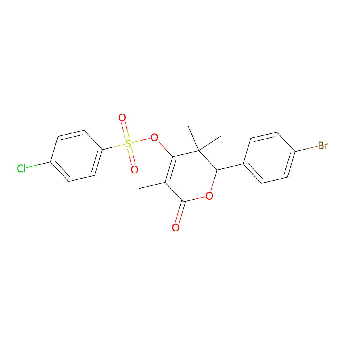 [2-(4-bromophenyl)-3,3,5-trimethyl-6-oxo-2H-pyran-4-yl] 4-chlorobenzenesulfonate molecular structure, CAS 433963-57-6