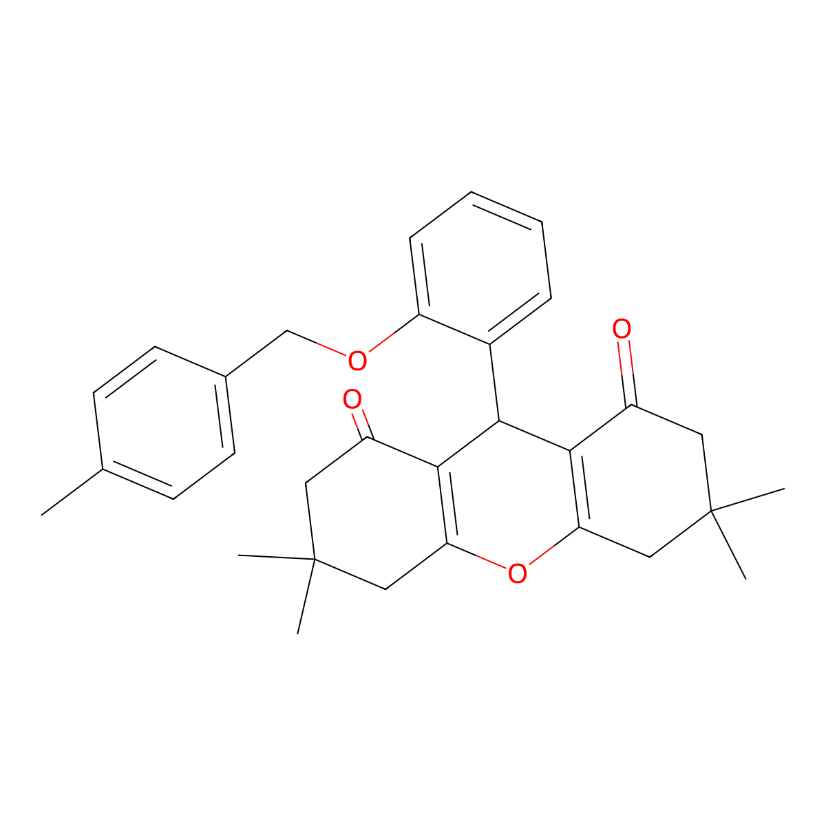 3,3,6,6-tetramethyl-9-[2-[(4-methylphenyl)methoxy]phenyl]-4,5,7,9-tetrahydro-2H-xanthene-1,8-dione molecular structure, CAS 433963-92-9