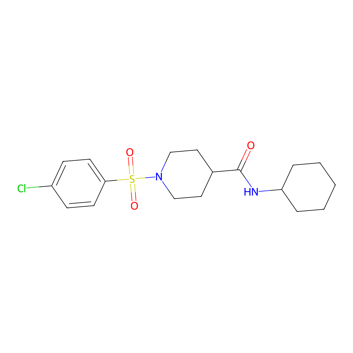 1-(4-chlorophenyl)sulfonyl-N-cyclohexylpiperidine-4-carboxamide molecular structure, CAS 433964-29-5