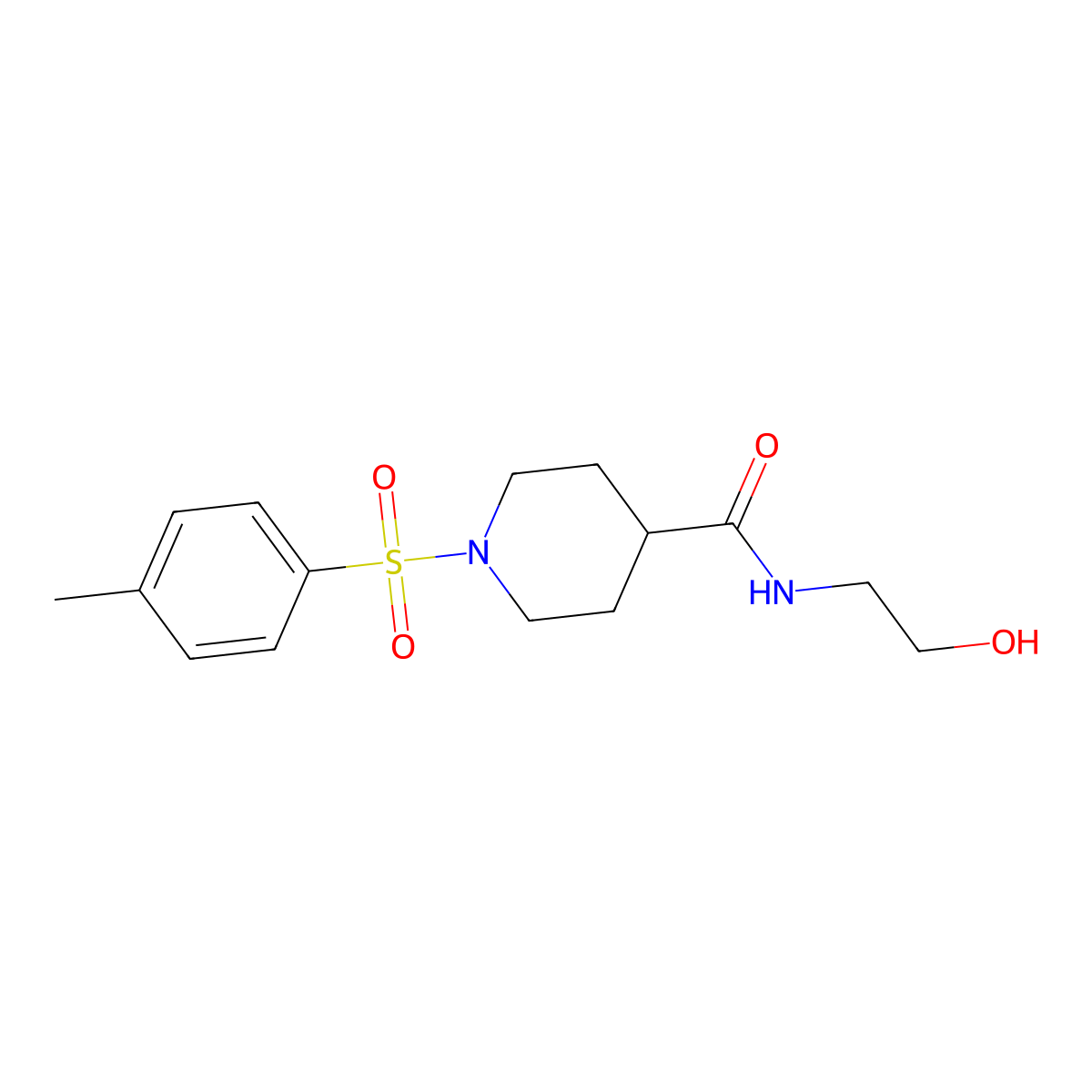 N-(2-hydroxyethyl)-1-(4-methylphenyl)sulfonylpiperidine-4-carboxamide molecular structure, CAS 433964-45-5