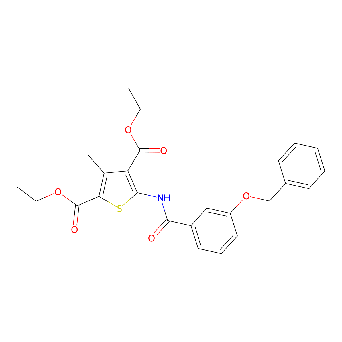 Diethyl 5-({[3-(benzyloxy)phenyl]carbonyl}amino)-3-methylthiophene-2,4-dicarboxylate molecular structure, CAS 433964-56-8