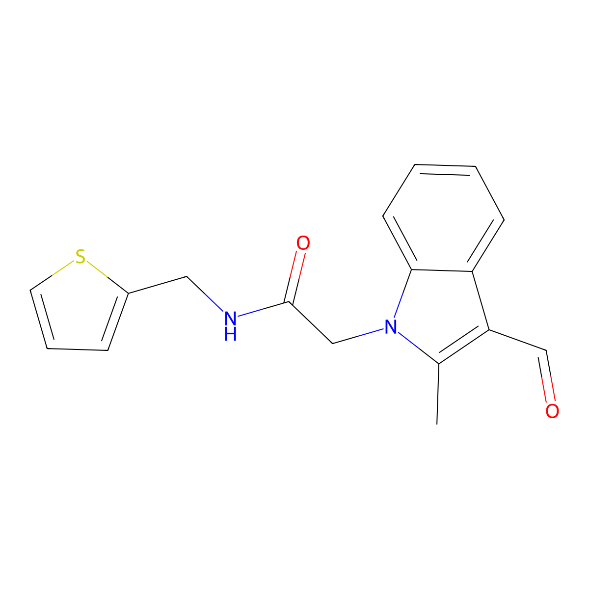 2-(3-formyl-2-methyl-1H-indol-1-yl)-N-(2-thienylmethyl)acetamide molecular structure, CAS 433964-64-8