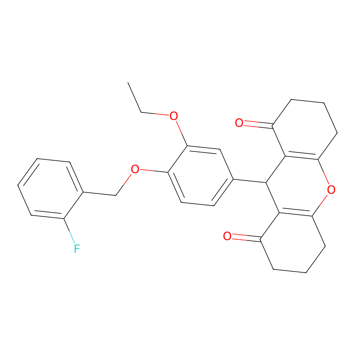 9-[3-ethoxy-4-[(2-fluorophenyl)methoxy]phenyl]-3,4,5,6,7,9-hexahydro-2H-xanthene-1,8-dione molecular structure, CAS 433964-76-2