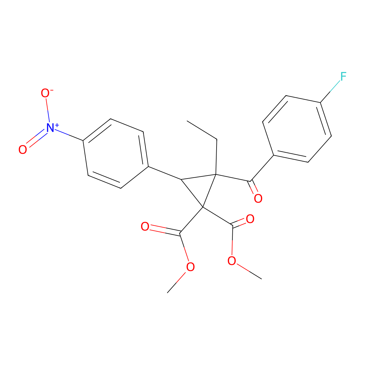 Dimethyl 2-ethyl-2-(4-fluorobenzoyl)-3-(4-nitrophenyl)cyclopropane-1,1-dicarboxylate molecular structure, CAS 433964-95-5