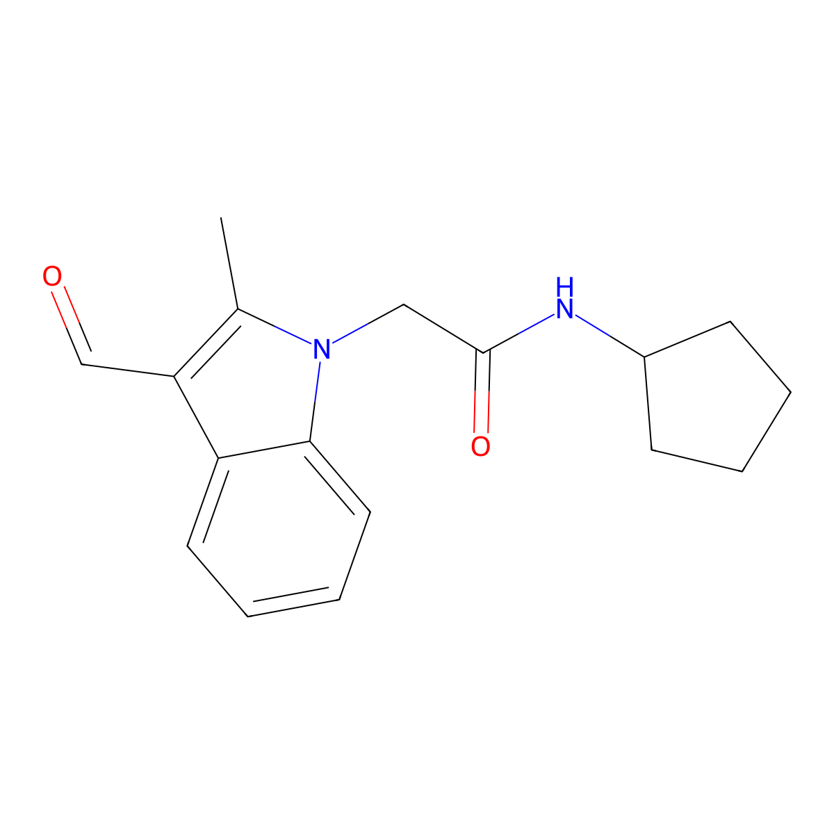 N-cyclopentyl-2-(3-formyl-2-methyl-1H-indol-1-yl)acetamide molecular structure, CAS 433964-99-9