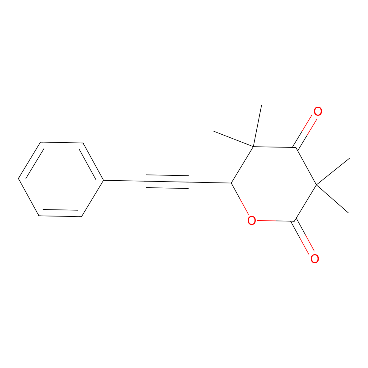 3,3,5,5-Tetramethyl-6-(2-phenylethynyl)oxane-2,4-dione molecular structure, CAS 433965-02-7