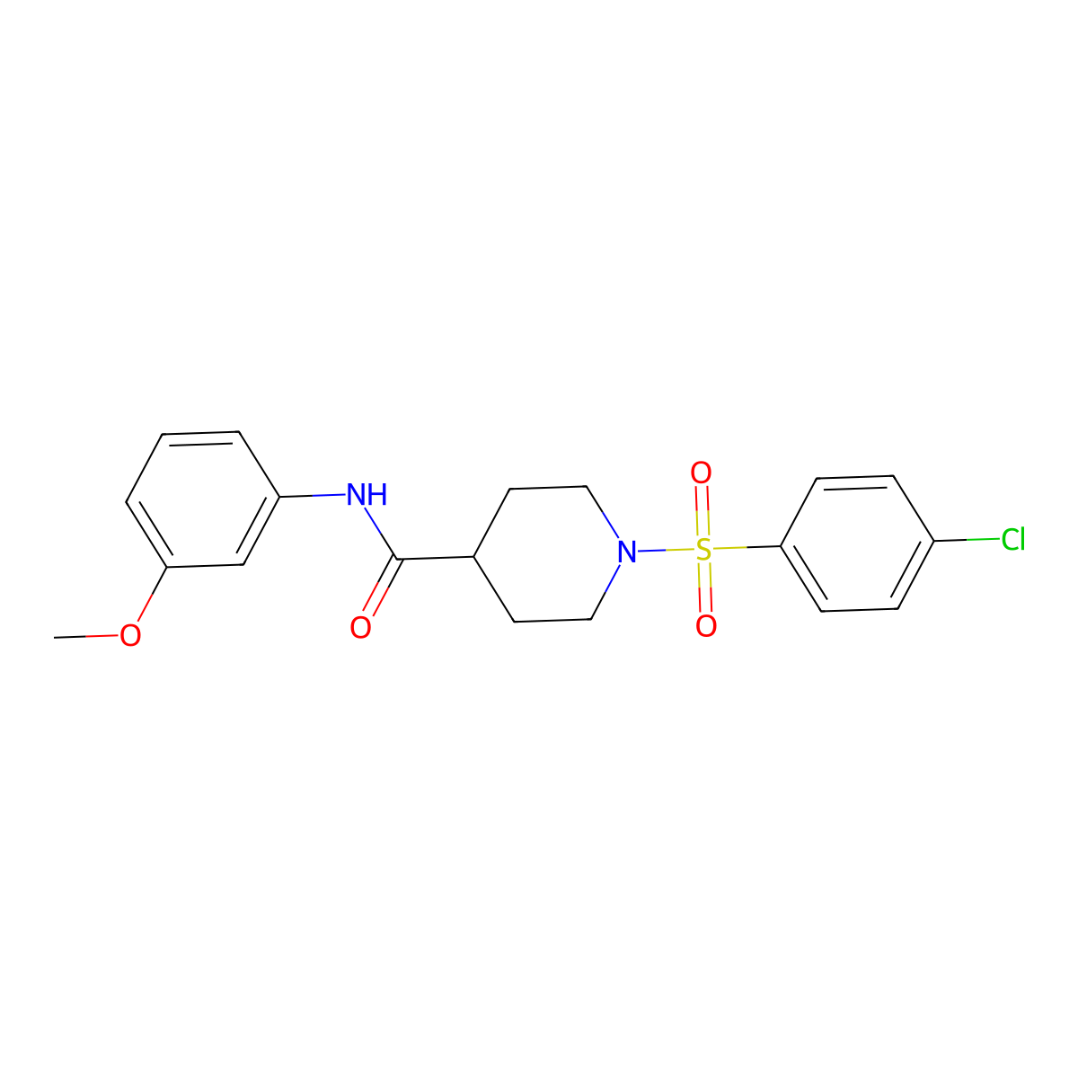 1-(4-chlorophenyl)sulfonyl-N-(3-methoxyphenyl)piperidine-4-carboxamide molecular structure, CAS 433965-08-3