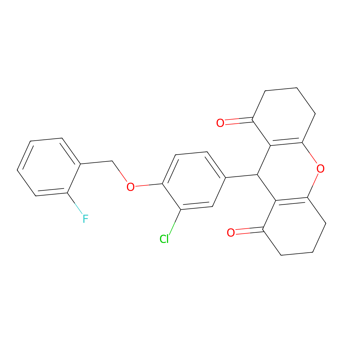 9-[3-chloro-4-[(2-fluorophenyl)methoxy]phenyl]-3,4,5,6,7,9-hexahydro-2H-xanthene-1,8-dione molecular structure, CAS 433965-25-4