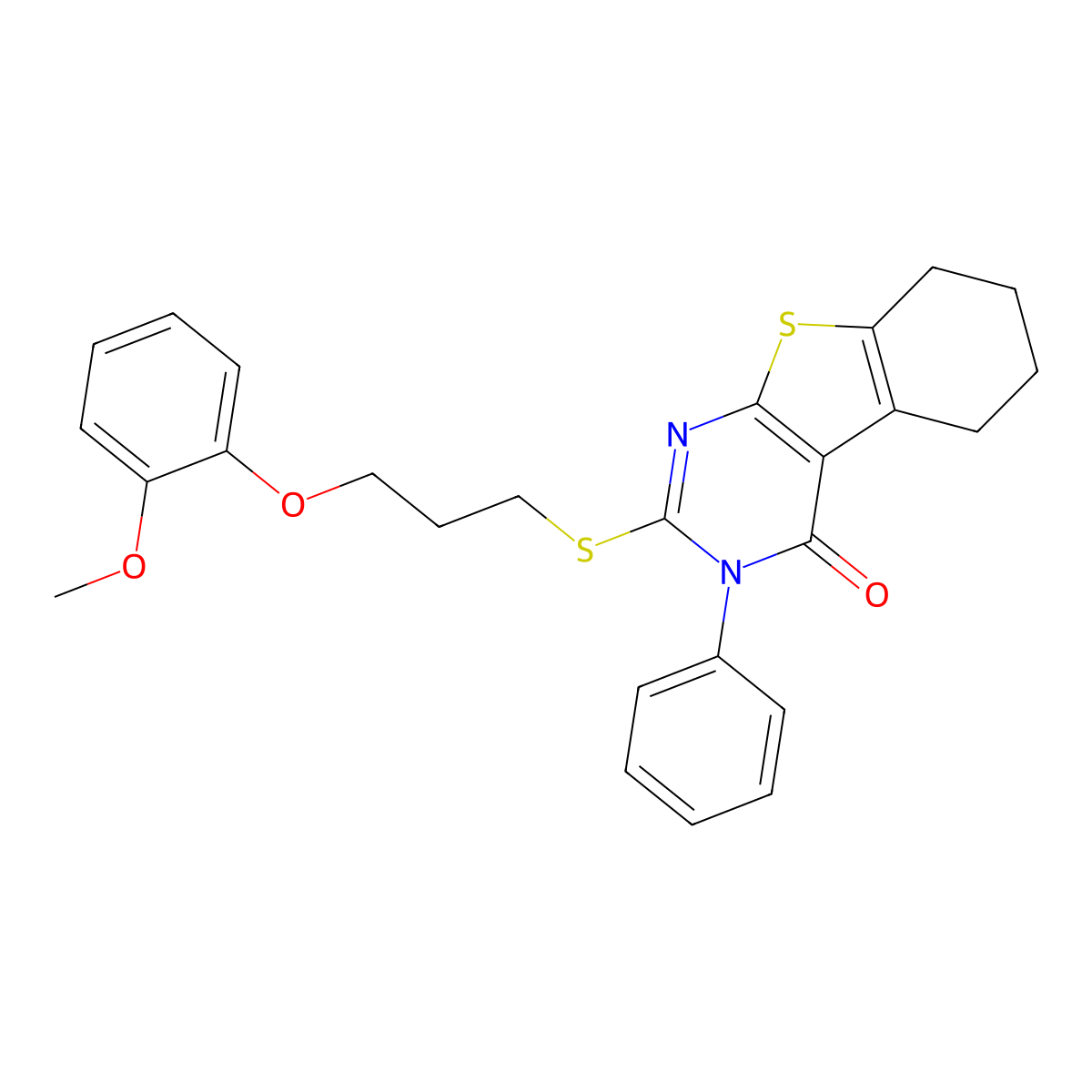 2-[3-(2-Methoxyphenoxy)propylsulfanyl]-3-phenyl-5,6,7,8-tetrahydro-[1]benzothiolo[2,3-d]pyrimidin-4-one molecular structure, CAS 433965-33-4