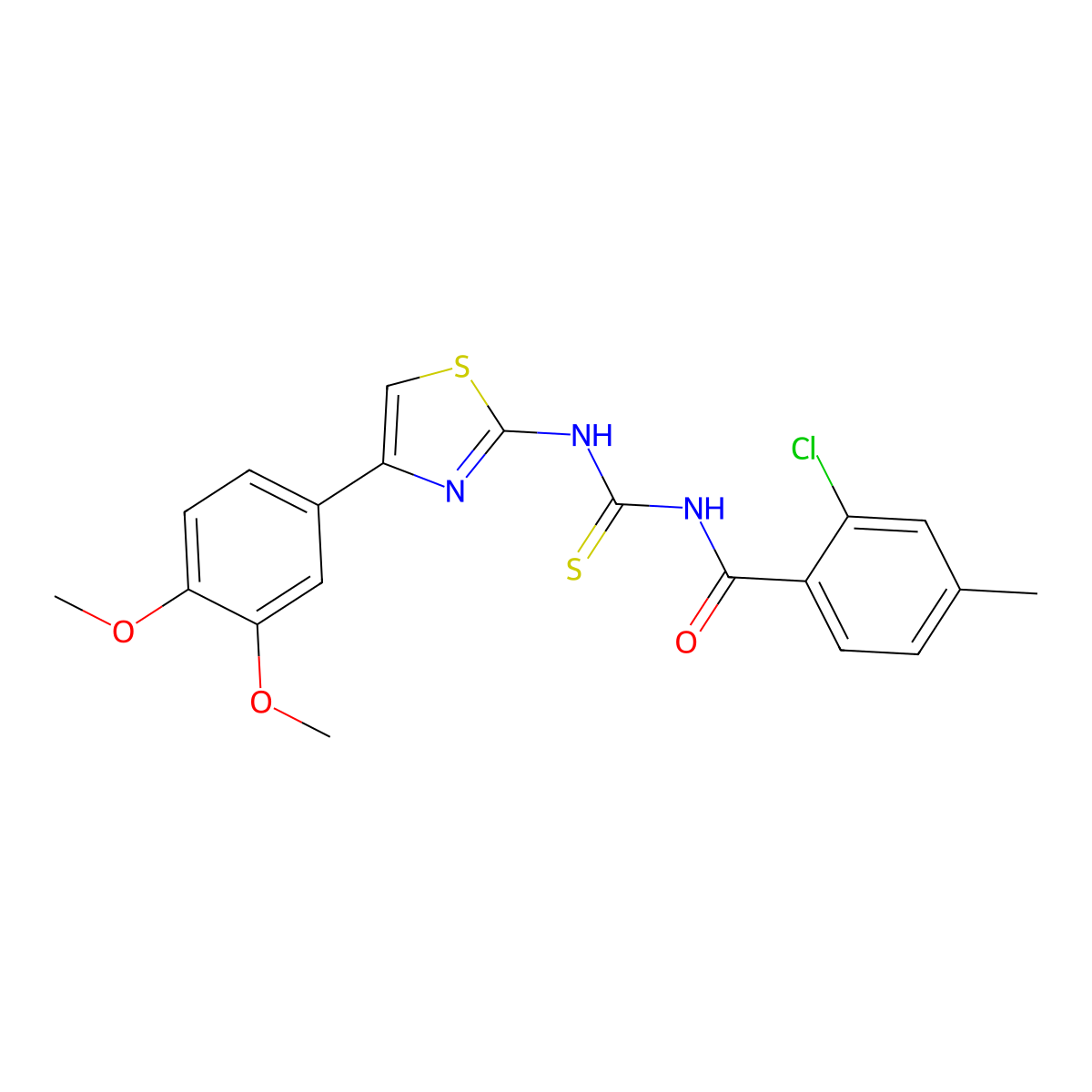 2-chloro-N-[[4-(3,4-dimethoxyphenyl)-1,3-thiazol-2-yl]carbamothioyl]-4-methylbenzamide molecular structure, CAS 433965-45-8