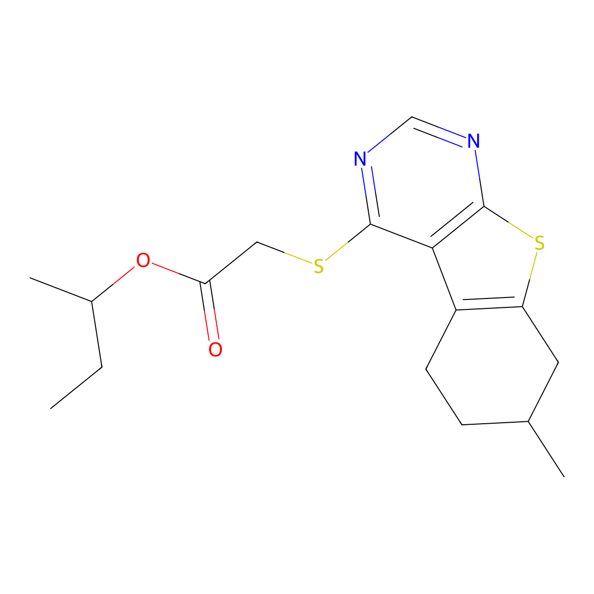 Sec-butyl [(7-methyl-5,6,7,8-tetrahydro[1]benzothieno[2,3-d]pyrimidin-4-yl)sulfanyl]acetate molecular structure, CAS 433965-48-1