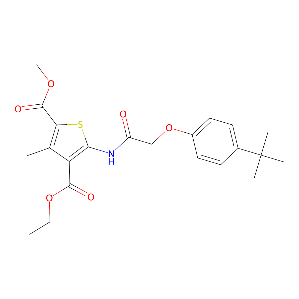 4-Ethyl 2-methyl 5-{[(4-tert-butylphenoxy)acetyl]amino}-3-methylthiophene-2,4-dicarboxylate molecular structure, CAS 433965-62-9
