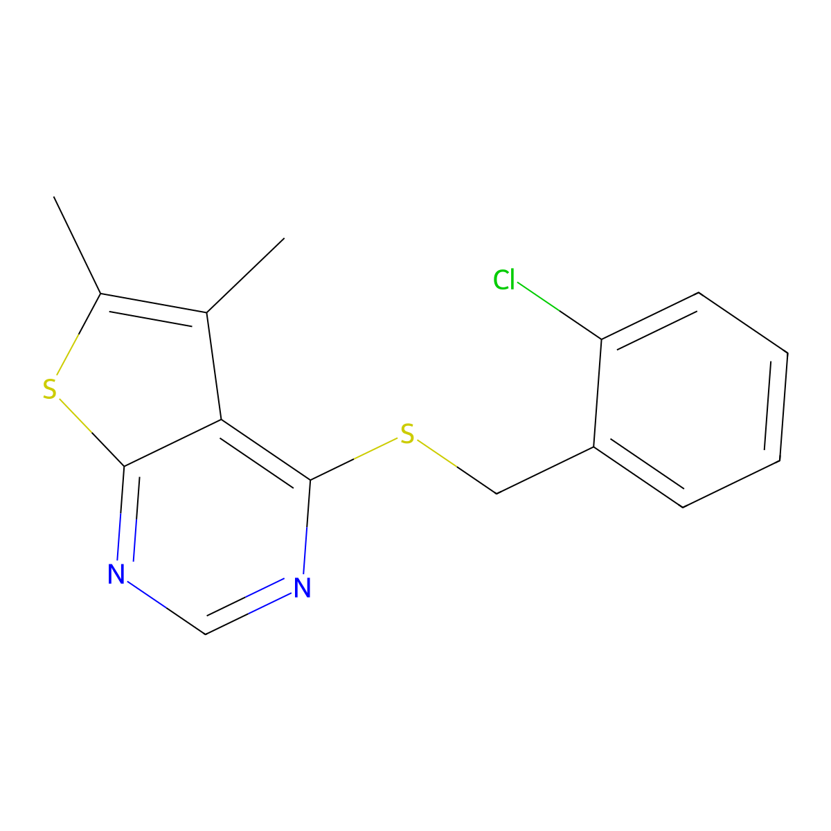4-[(2-Chlorobenzyl)sulfanyl]-5,6-dimethylthieno[2,3-d]pyrimidine molecular structure, CAS 433965-92-5