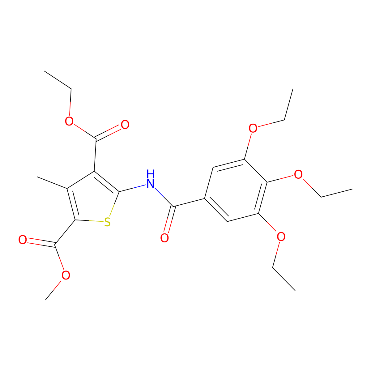 4-Ethyl 2-methyl 3-methyl-5-(3,4,5-triethoxybenzamido)thiophene-2,4-dicarboxylate molecular structure, CAS 433966-14-4
