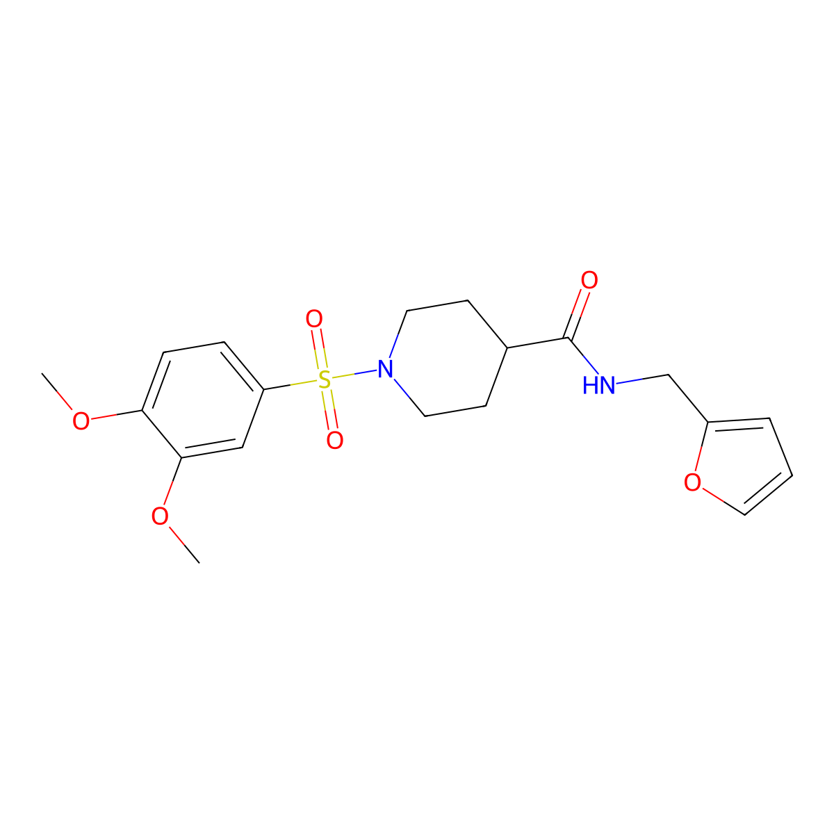 1-(3,4-dimethoxyphenyl)sulfonyl-N-(furan-2-ylmethyl)piperidine-4-carboxamide molecular structure, CAS 433966-17-7