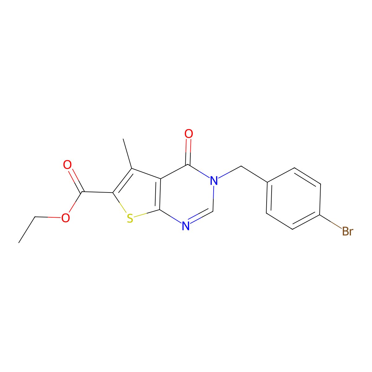 Ethyl 3-(4-bromobenzyl)-5-methyl-4-oxo-3,4-dihydrothieno[2,3-d]pyrimidine-6-carboxylate molecular structure, CAS 433966-24-6