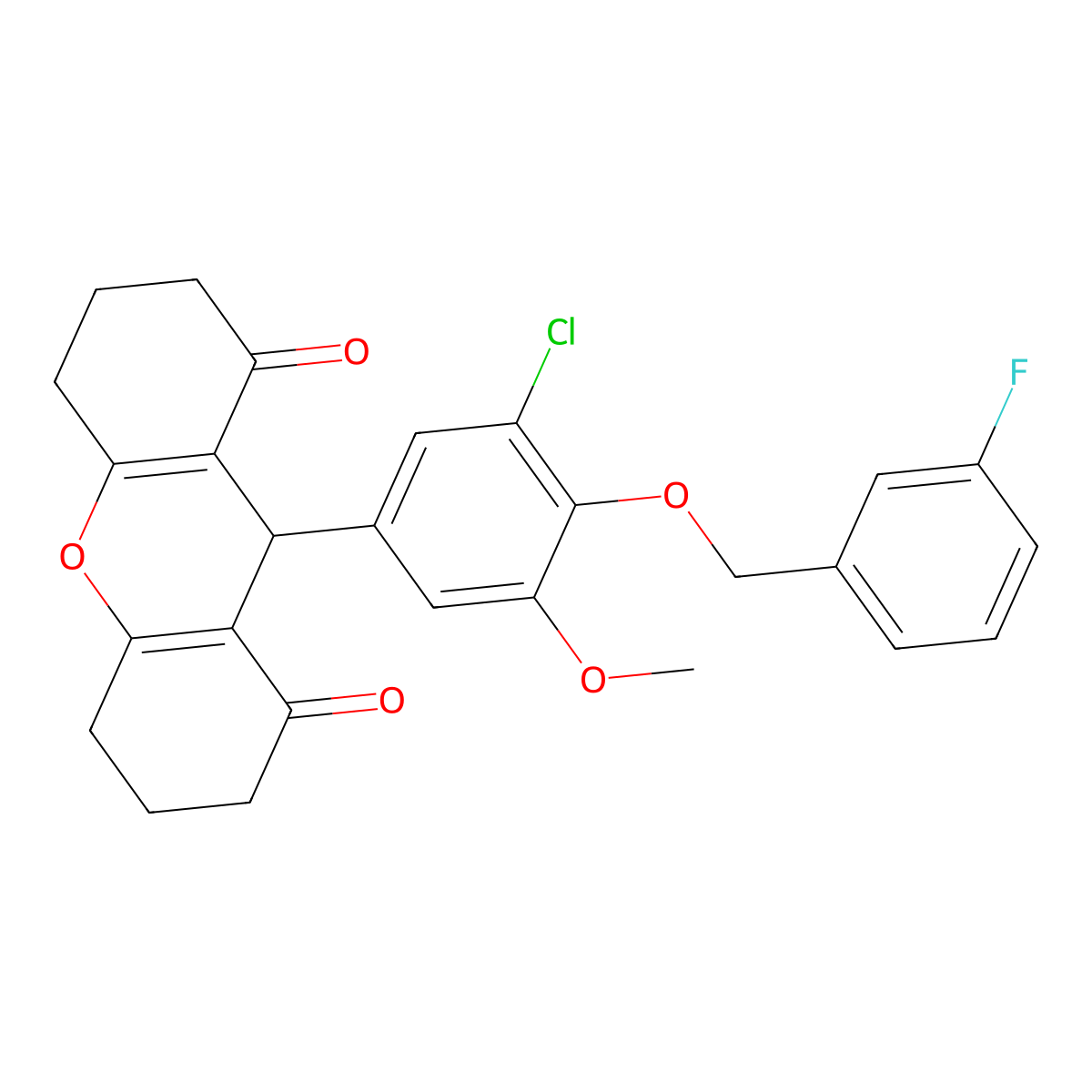 9-[3-chloro-4-[(3-fluorophenyl)methoxy]-5-methoxyphenyl]-3,4,5,6,7,9-hexahydro-2H-xanthene-1,8-dione molecular structure, CAS 433966-47-3