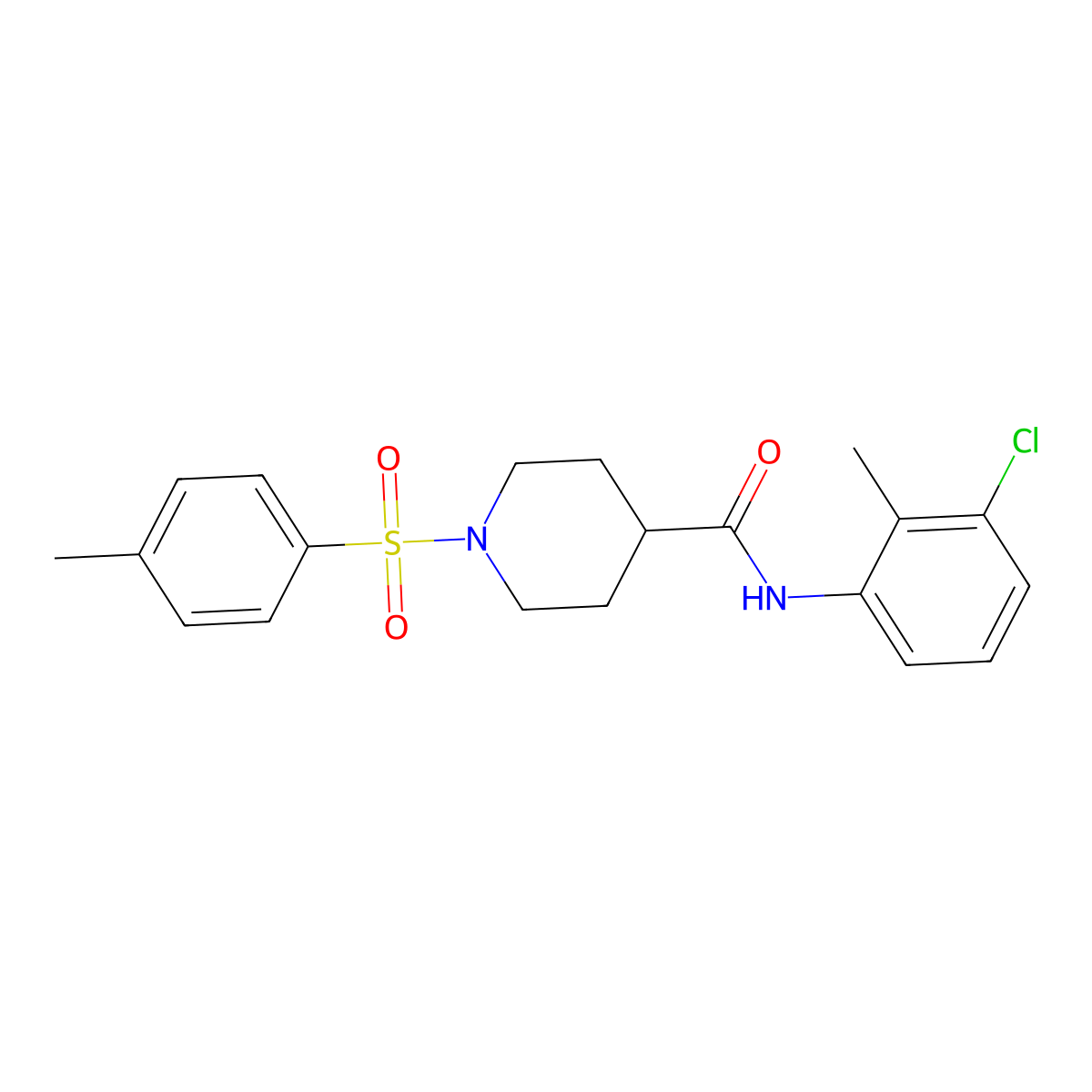 N-(3-chloro-2-methylphenyl)-1-(4-methylphenyl)sulfonylpiperidine-4-carboxamide molecular structure, CAS 433966-56-4