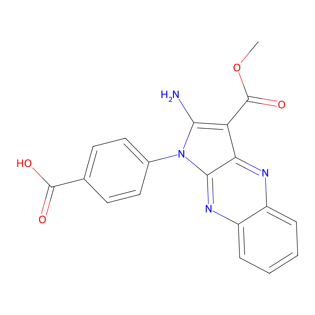 4-[2-amino-3-(methoxycarbonyl)-1H-pyrrolo[2,3-b]quinoxalin-1-yl]benzoic acid molecular structure, CAS 433966-58-6