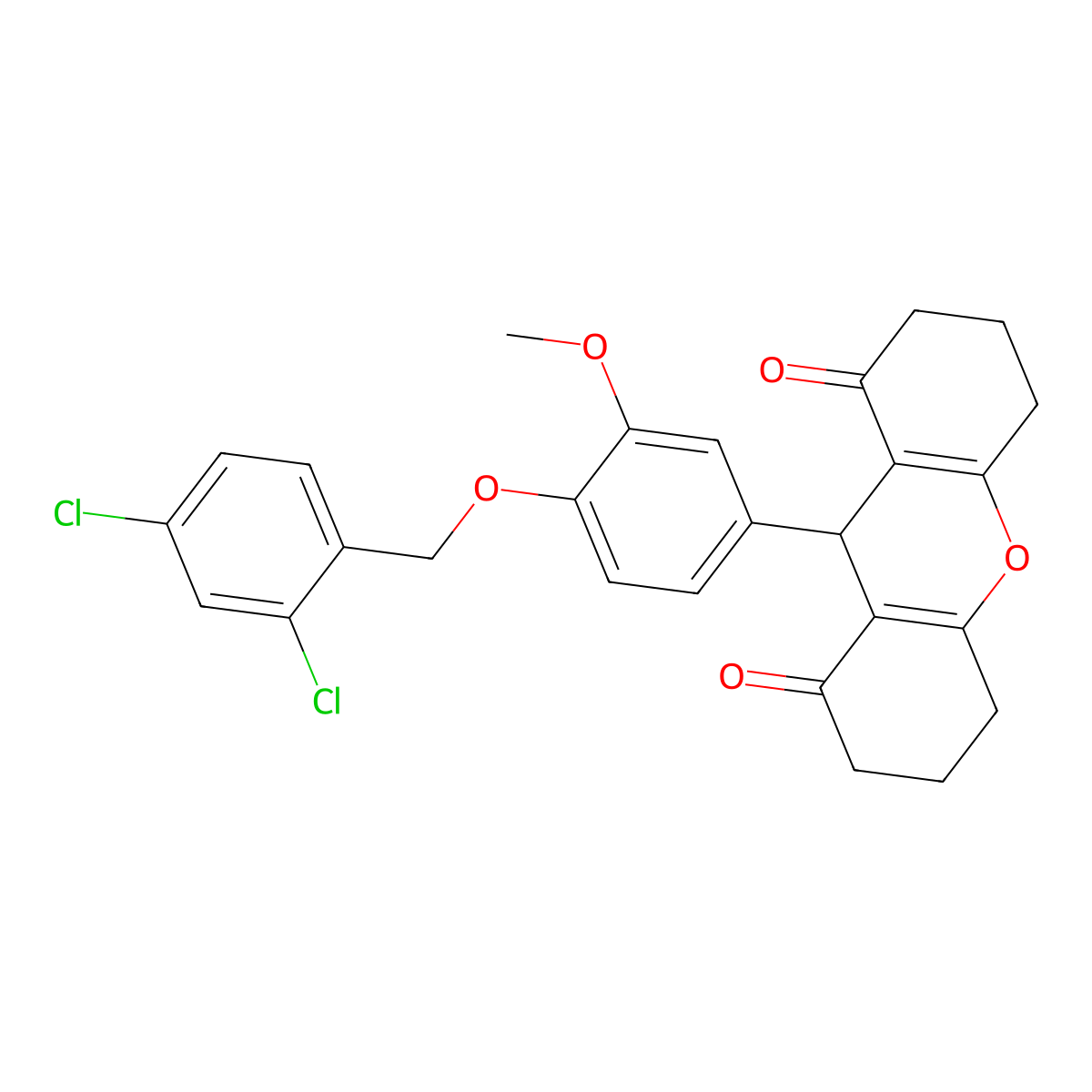 9-[4-[(2,4-dichlorophenyl)methoxy]-3-methoxyphenyl]-3,4,5,6,7,9-hexahydro-2H-xanthene-1,8-dione molecular structure, CAS 433966-60-0