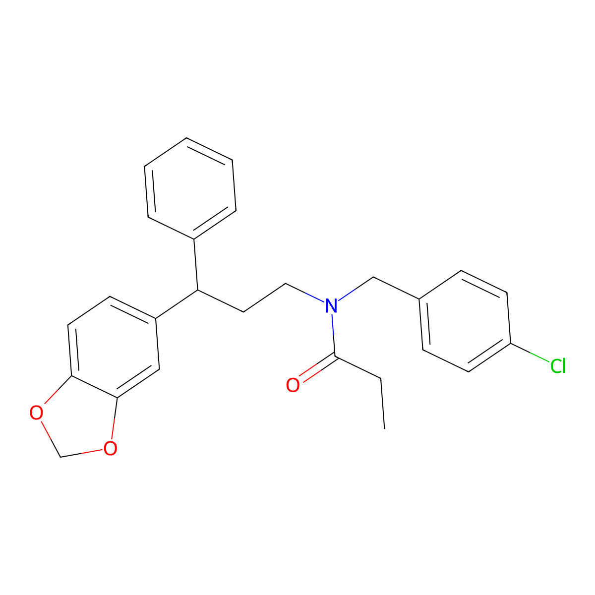 N-[3-(1,3-benzodioxol-5-yl)-3-phenylpropyl]-N-[(4-chlorophenyl)methyl]propanamide molecular structure, CAS 433966-84-8