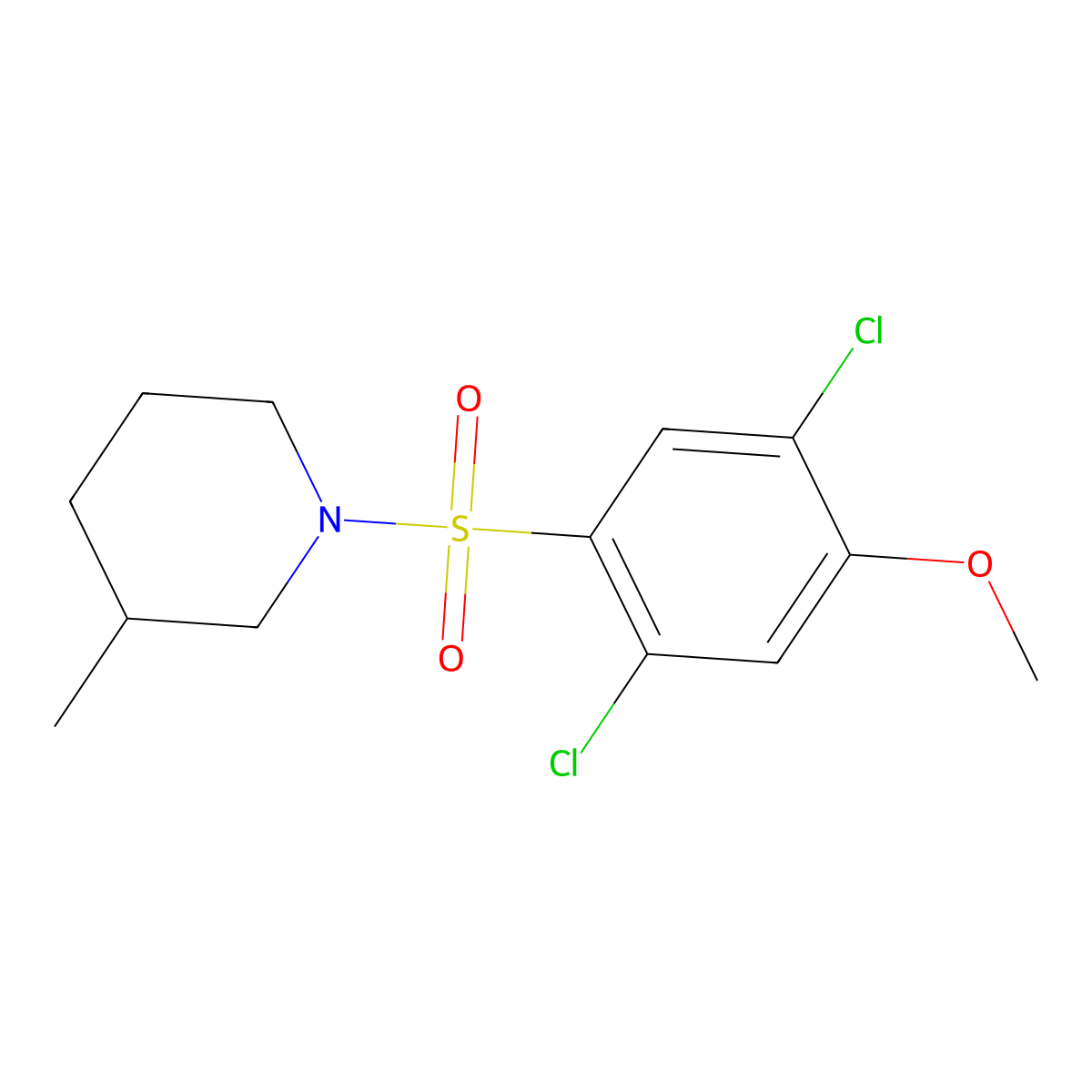 1-((2,5-Dichloro-4-methoxyphenyl)sulfonyl)-3-methylpiperidine molecular structure, CAS 433966-92-8