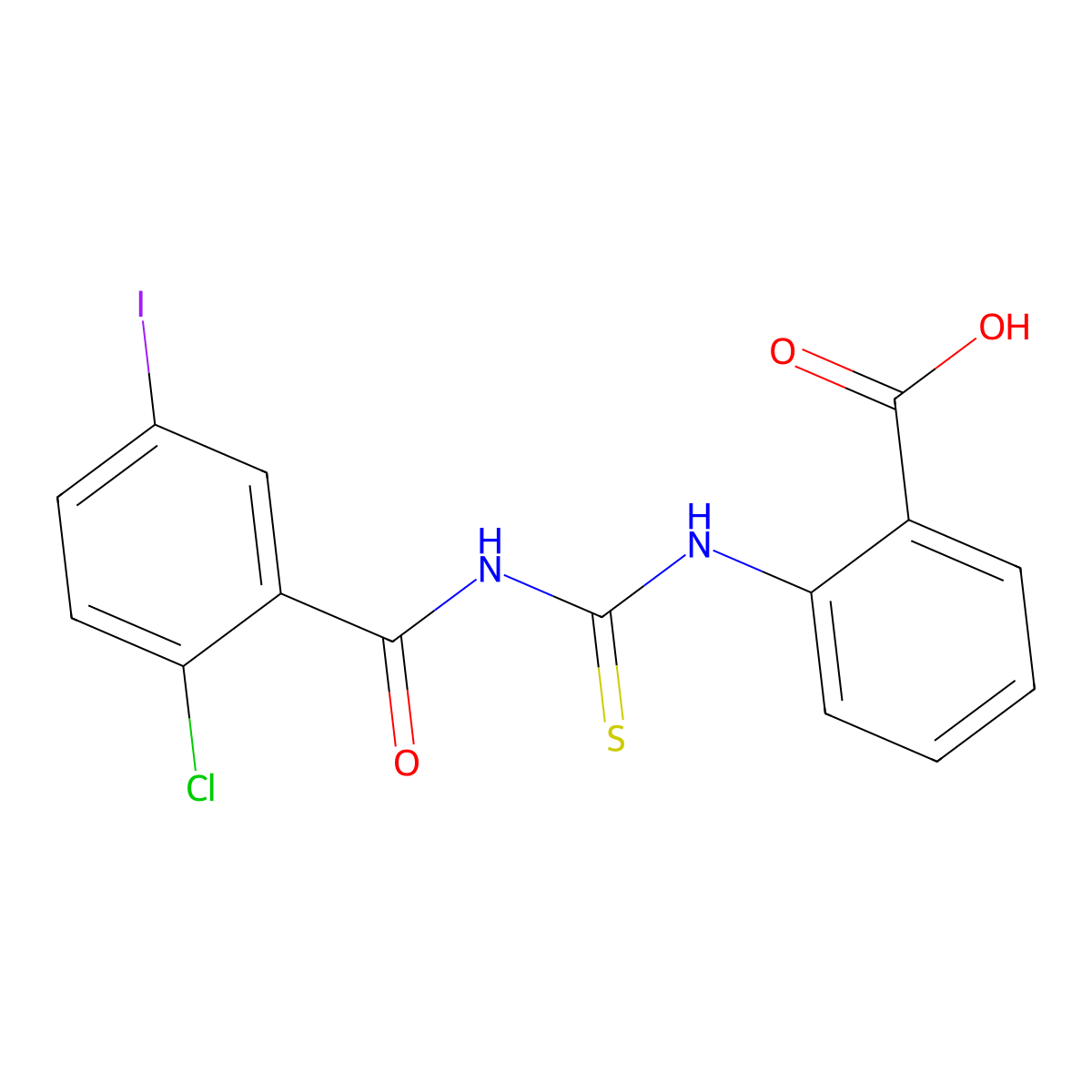 2-({[(2-Chloro-5-iodophenyl)carbonyl]carbamothioyl}amino)benzoic acid molecular structure, CAS 433967-31-8