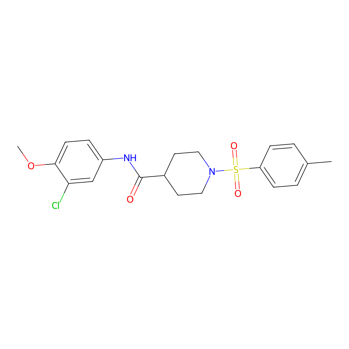 N-(3-chloro-4-methoxyphenyl)-1-(4-methylphenyl)sulfonylpiperidine-4-carboxamide molecular structure, CAS 433967-67-0
