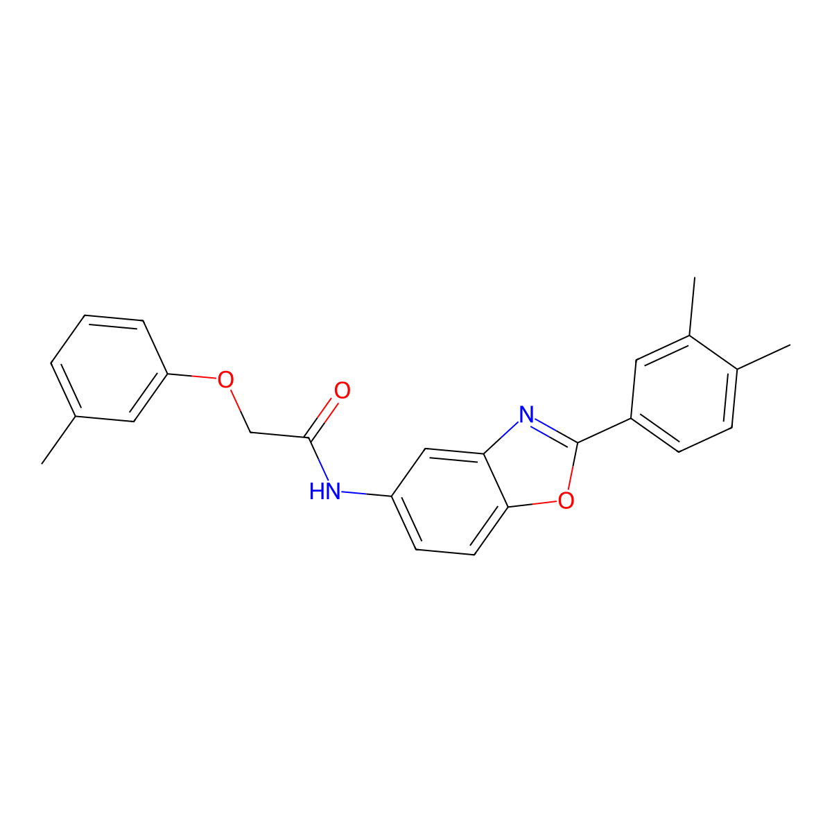 N-[2-(3,4-dimethylphenyl)-1,3-benzoxazol-5-yl]-2-(3-methylphenoxy)acetamide molecular structure, CAS 433967-77-2